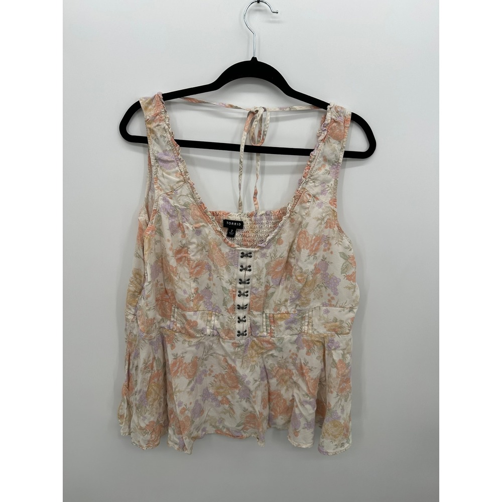 Torrid Floral Coquette‎ Tank Top Sz 2X Milkmaid Boho Cottagecore Shabby Chic
